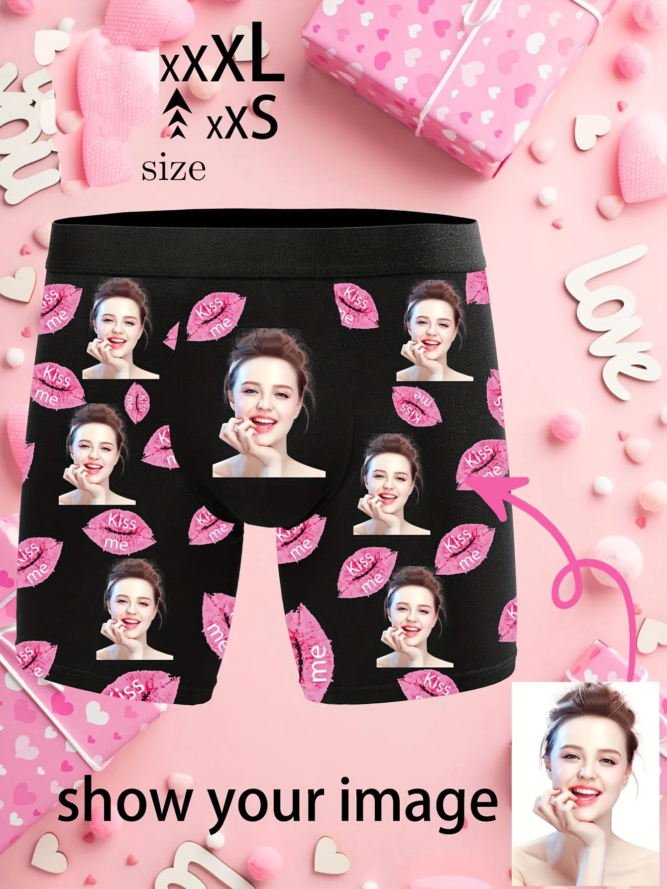 1pc Customized Personalized Pattern Face Print Men'S Boxer Briefs Fashion New Red Lips Love Personalized High Stretch Men'S