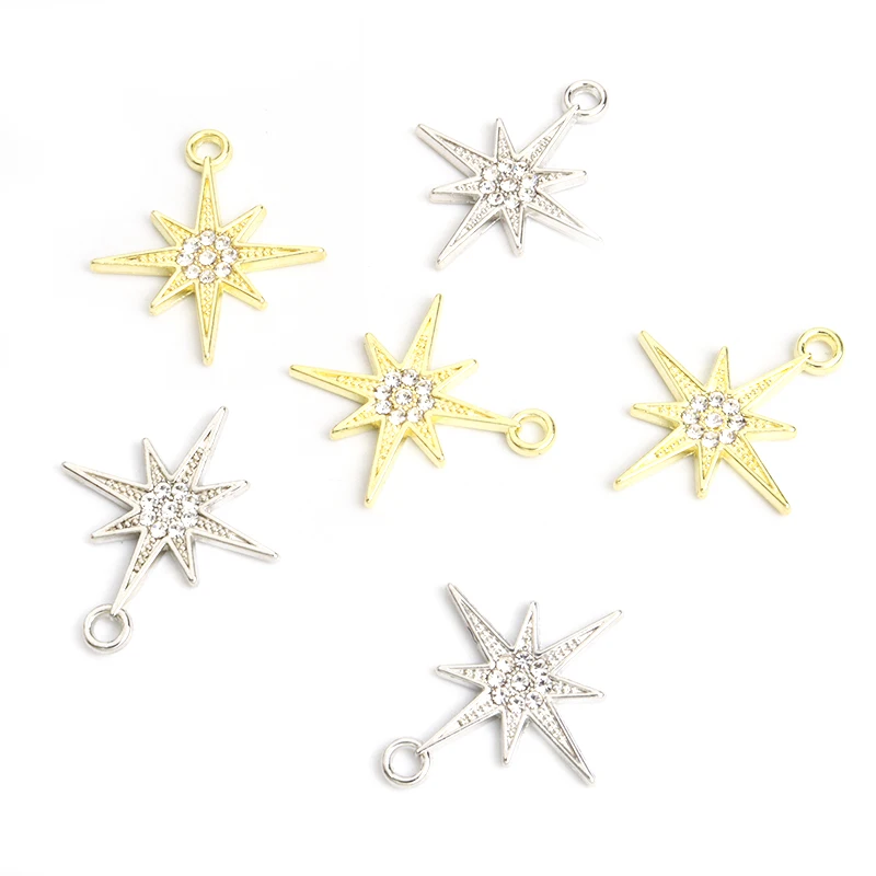 10pcs Fashion Crystals North Star Charms Shining Star Rhinestone Pendant Jewelry Making DIY Bracelets Necklace Earrings Supplies