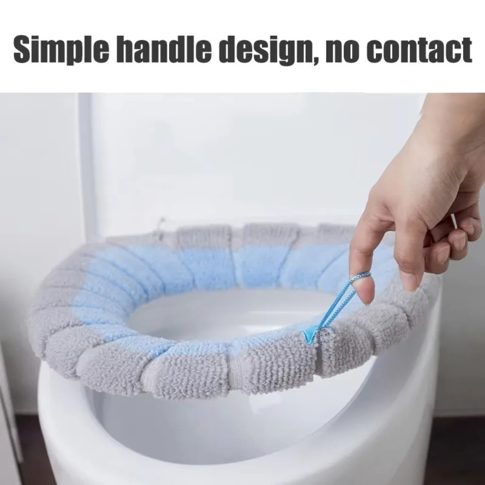 Easy Install Thickened Toilet Seat Cover Mat Washable with Handle Toilet Mat Warm Soft Toilet Pad Cushion Bathroom
