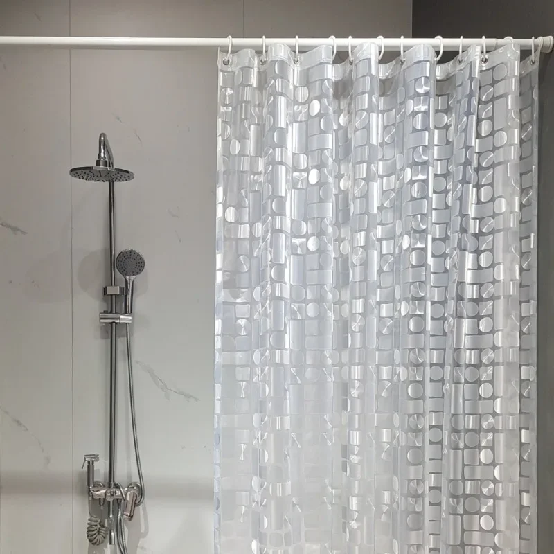 1PC Shower Curtain with Hooks PVC Waterproof Mildew Resistant Antibacterial 3D White Semi Transparent Pebble Shower Curtain