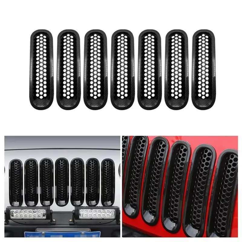 7Pcs Car Insect Net Clip-In Front Grille Mesh Grille Guard For Jeep Wrangler JK JKU 2007-2015 Exterior Trim-M54K