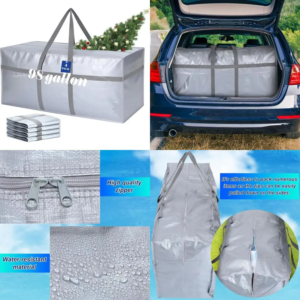 

Очень большие сумки для хранения на 98 галлонов с ручками на молнии для использования на рождественской елку и общежитии (серебро)