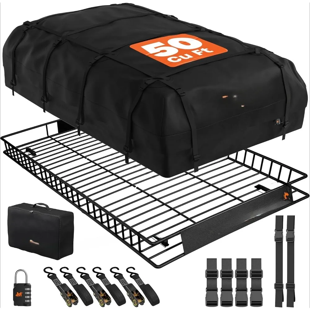 Bagażnik dachowy XXL 90"x50"x6" Heavy Duty do montażu na górze pojazdu z wodoodporną torbą dachową o pojemności 50 stóp sześciennych |   Odporny na warunki atmosferyczne