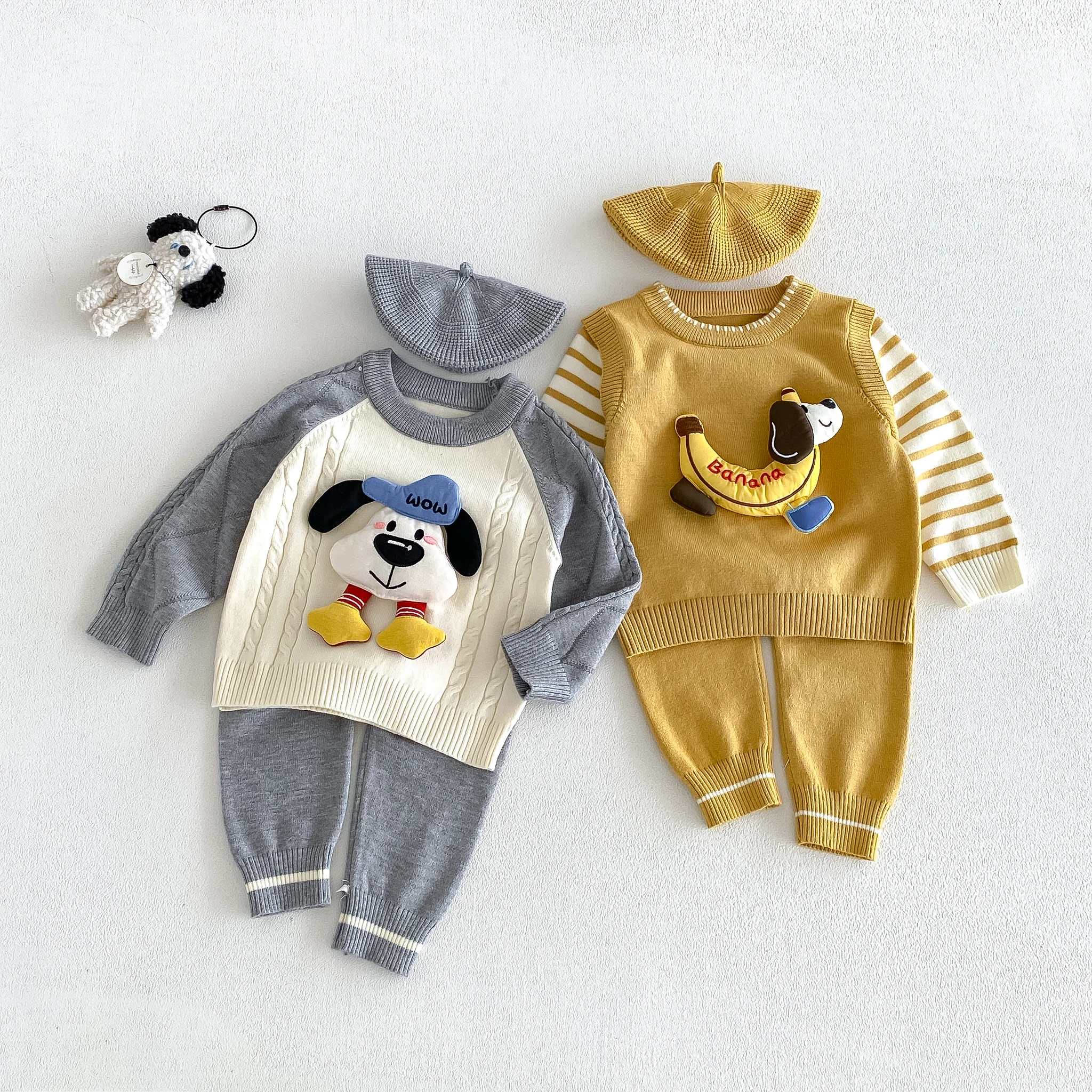 Stylish baby Outfit for Autumn and Winter - Boys' Knit Long-Sleeve cartoon Top and Pants Set