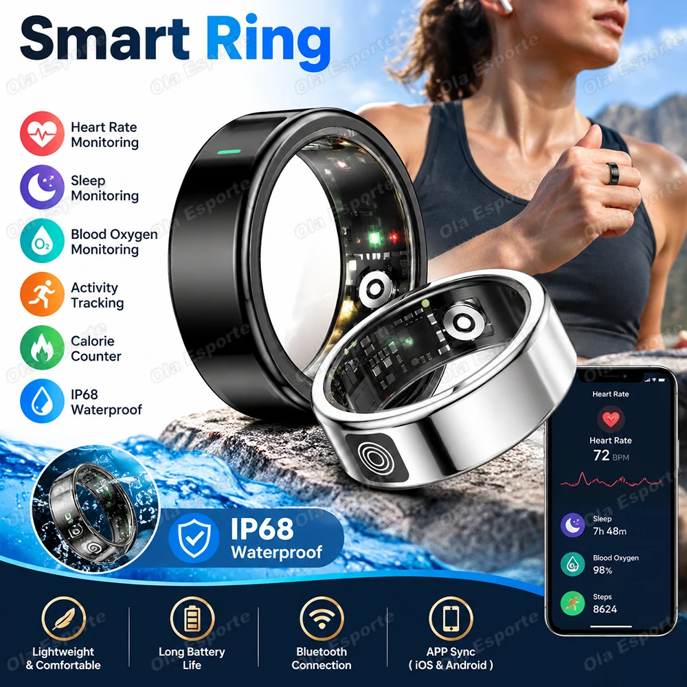 Display Screen Smart Ring With Touch Gesture Control 5ATM Waterproof Step Counting Outdoor Sports Women's Men's Smartring SY15
