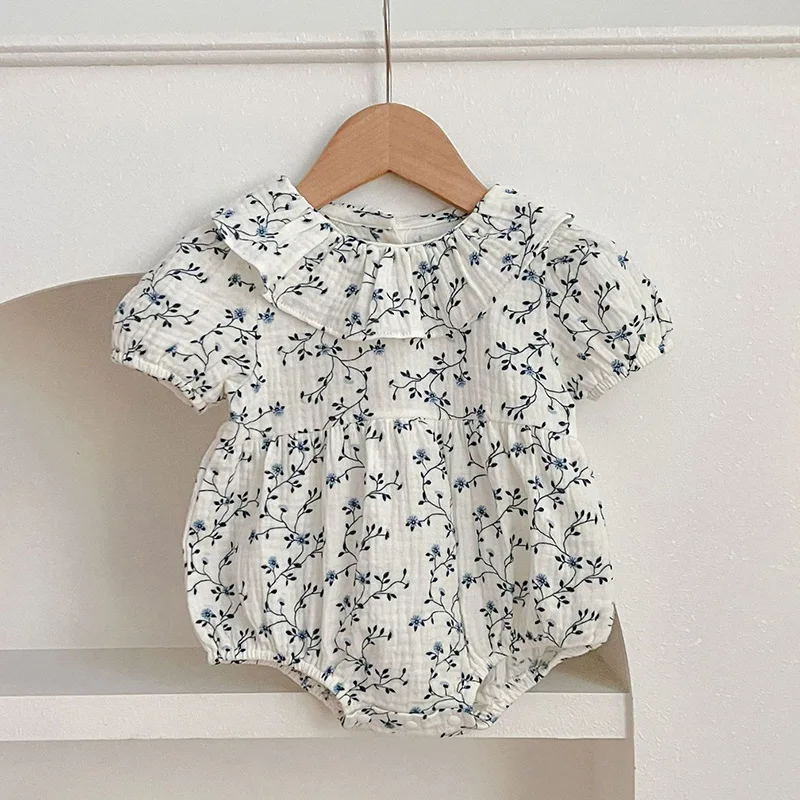 2024 New Summer Infant Baby Girl Bodysuits Short Sleeved Cotton Print Newborn Baby Girl Jumpsuit 0-24M Baby Girl Clothing