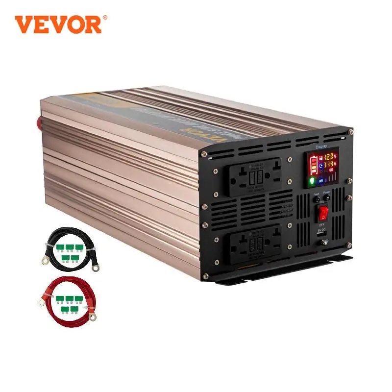 VEVOR Pure Sine Wave Inverter 3000W Power DC 12V to AC 110V Car Inverter with LCD Display 5V USB Port GFCI Outlets