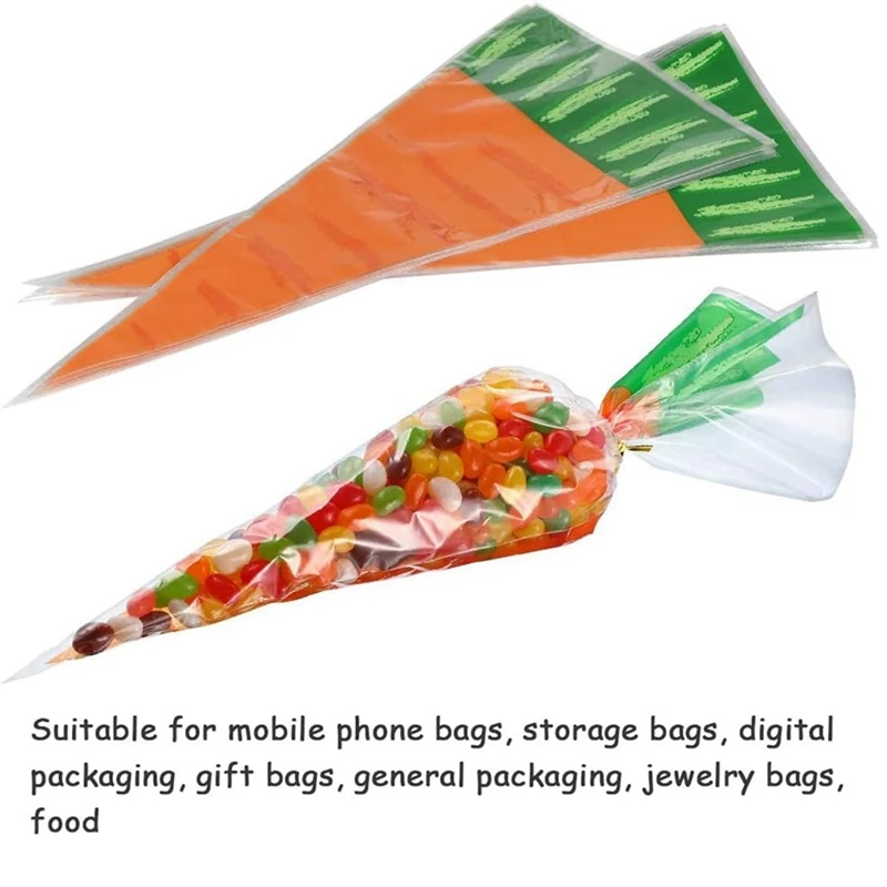 A21I-Plastic Bag Easter Christmas Carrot Patterned Cone Shaped Treat Bags Triangle Goody Bags