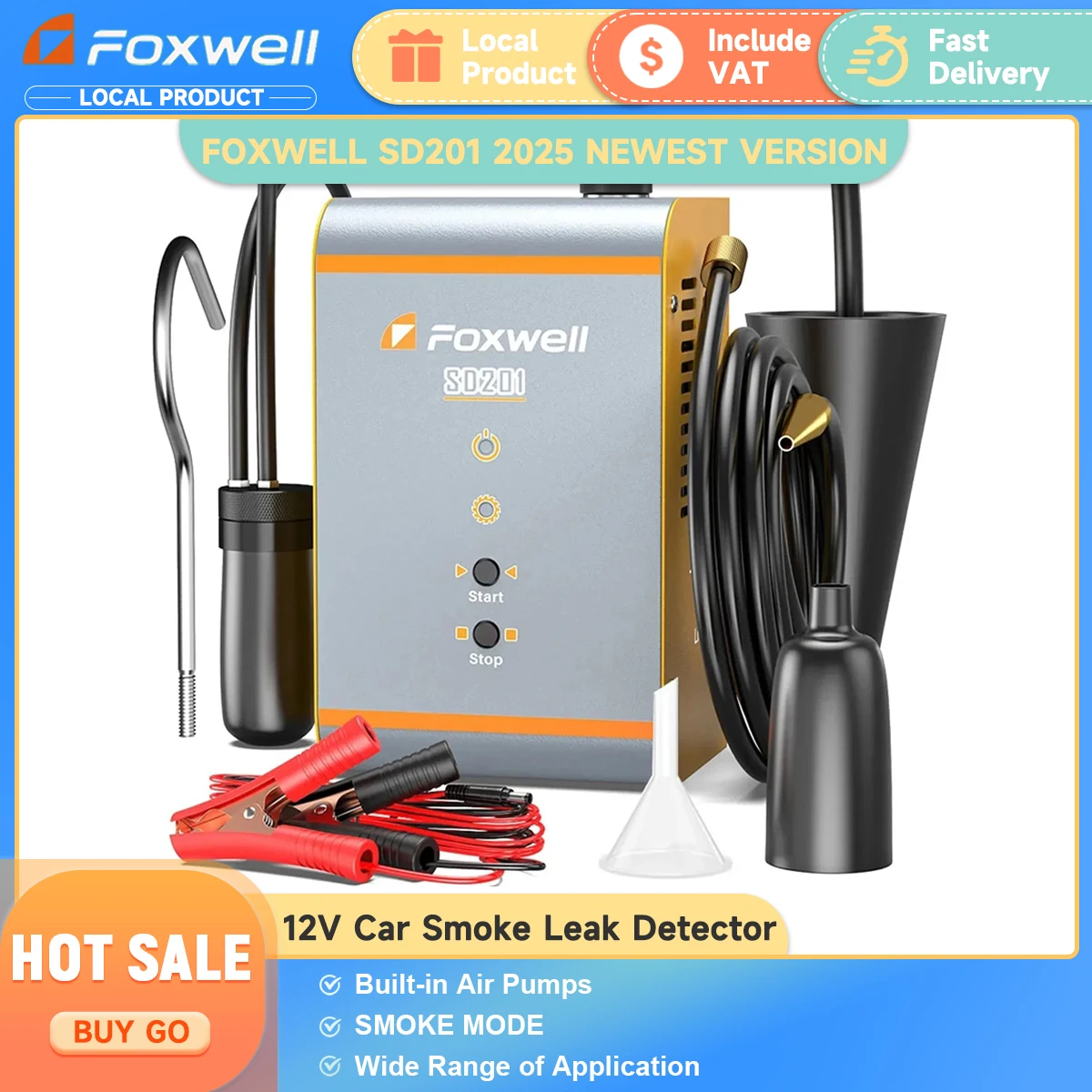 

FOXWELL SD201 Car Smoke Leak Detector Machine Built-in Air Pumps 12V EVAP Leakage Locator Oil Pipe Generator Car Diagnostic Tool