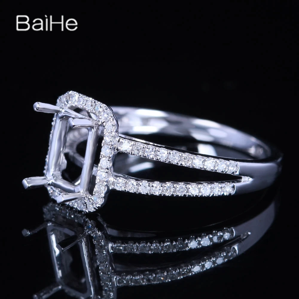 BAIHE Solid 14K White Gold Radiant Cut Semi Mount Ring Women Men Fine Jewelry Making Halvmontert ring Anillo de montaje semi