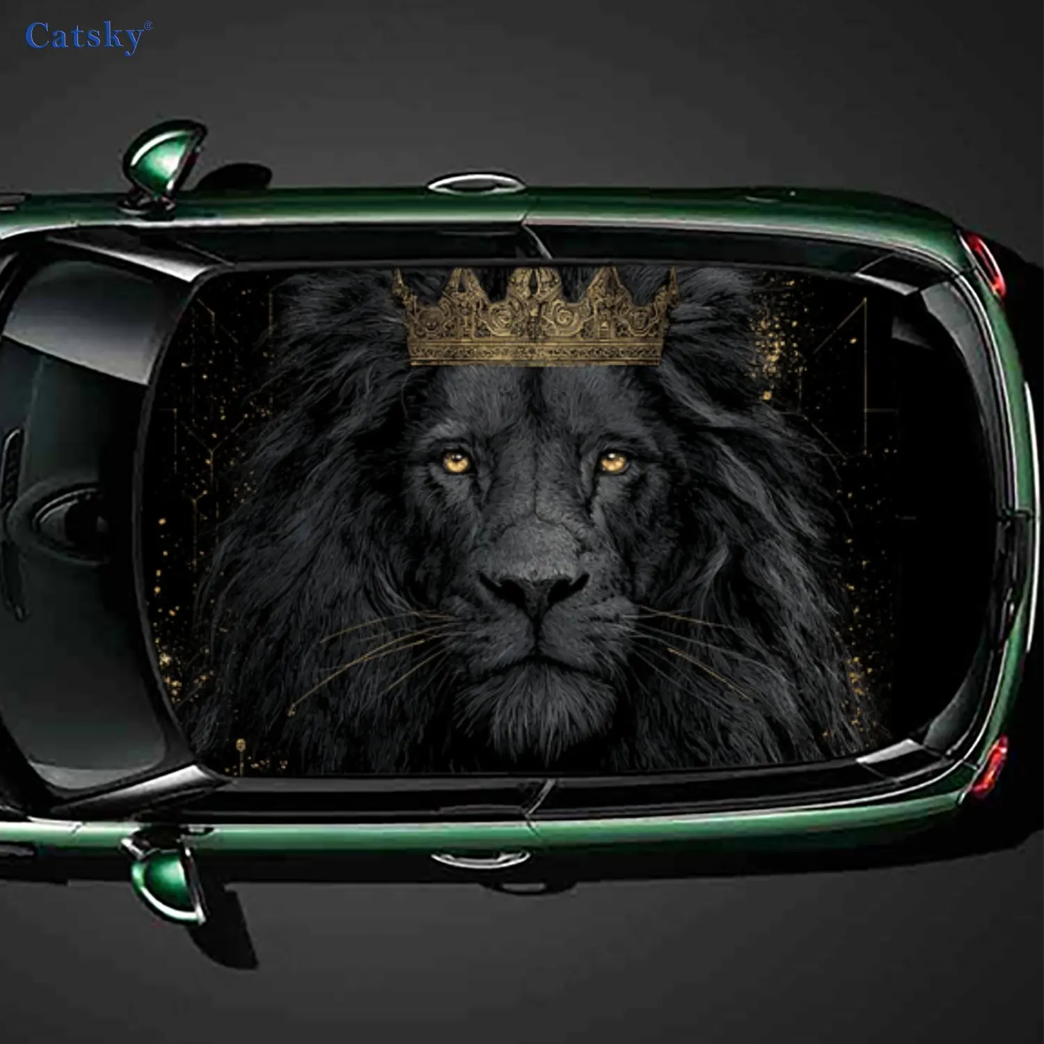 Domineering Golden Crown Black Lion Car Roof Sticker, PVC Self-Adhesive Waterproof Car Vinyl Decal, Car Decoration Protection St