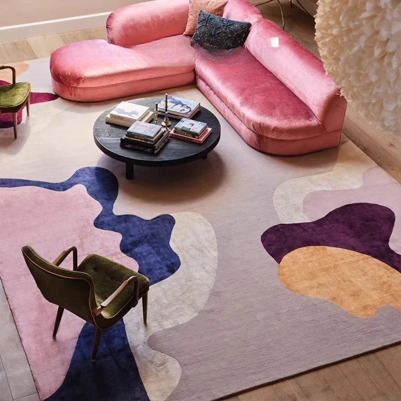 Art rug, living room colorful dopamine vintage, girl bedroom ins wind pink wool