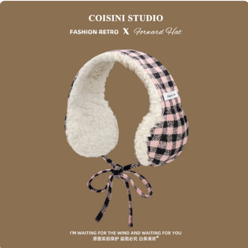 الكورية اللون منقوشة أفخم غطاء للأذنين المرأة الشتاء موضة الفن الأدبي سميكة الدراجات حماية الأذن الدانتيل متابعة عقال