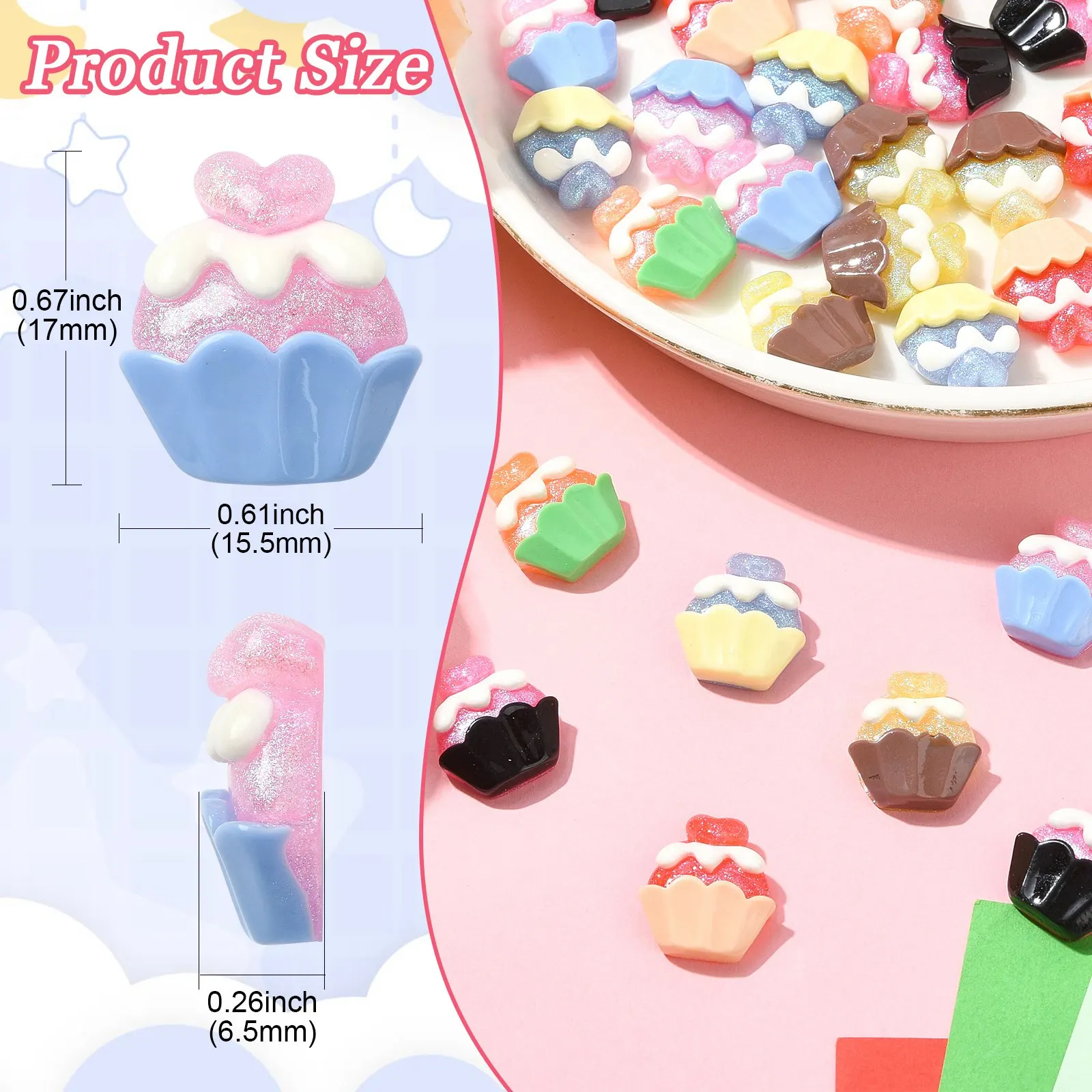 30Pcs 6 Colors Dessert Food Resin Cabochons Flatback Sweet Cupcake Decoden Cabochons for DIY Jewelry