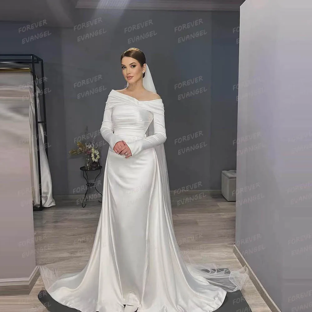 

Simple Mermaid Wedding Dresses Woman's Formal Long Sleeve Off Shoulder Bride Gowns Elegant Vestidos De Novia فساتين حفلات الزفاف