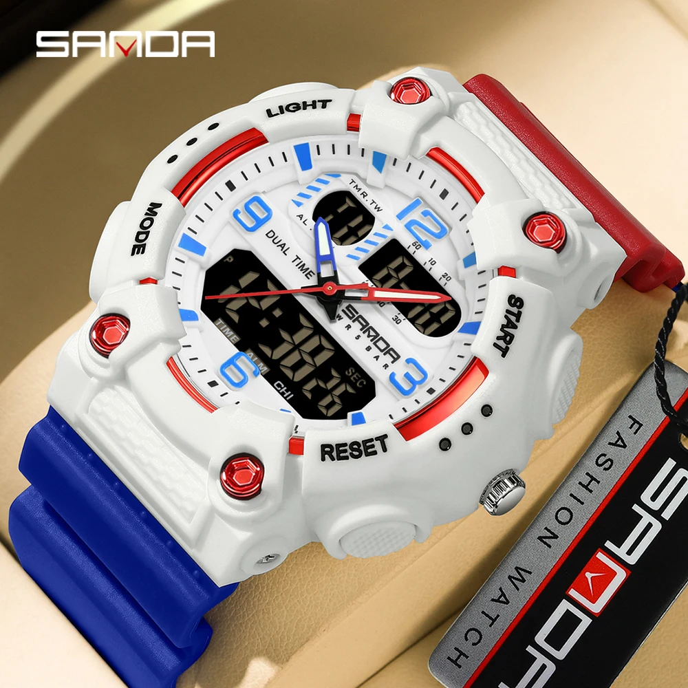 Montre pour homme Sanda 6181, montre sport militaire à quartz numérique LED, montre-bracelet de marque haut de gamme, chronomètre, étanche, horloges électroniques pour homme