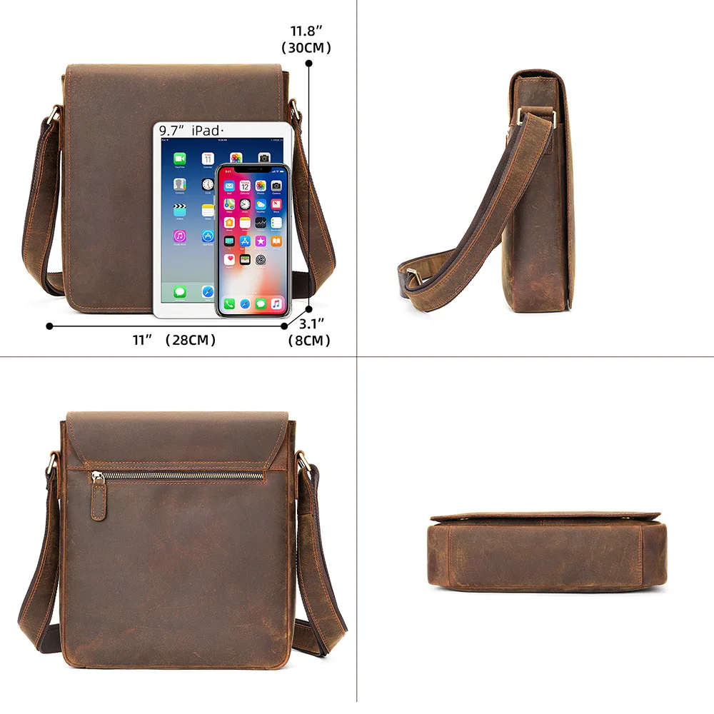 New Design Men\'s Shoulder Bag Genuine Leather Crossbody Bag Messenger Bags For 7.9 Inch Ipad Sling Bags Vintage Fashion Male