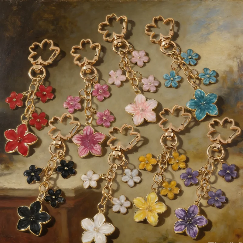 1pc colorido flor esmalte chaveiro doce romântico flor sakura planta saco charme para artesanal diy jóias acessórios descobertas