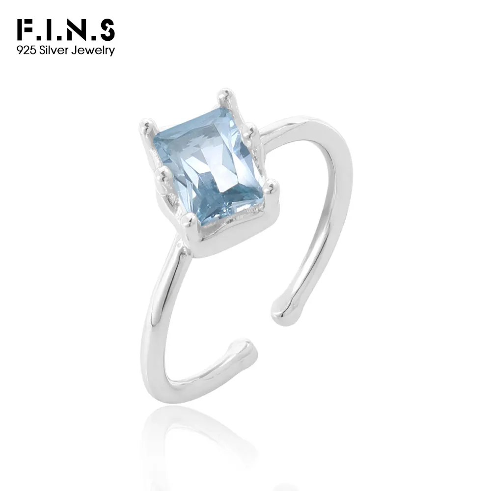 

F.I.N.S оригинальное роскошное открытое кольцо из стерлингового серебра 925 пробы с цирконием, минималистичный квадратный синий цирконий, регулируемый указатель, драгоценности на средний палец