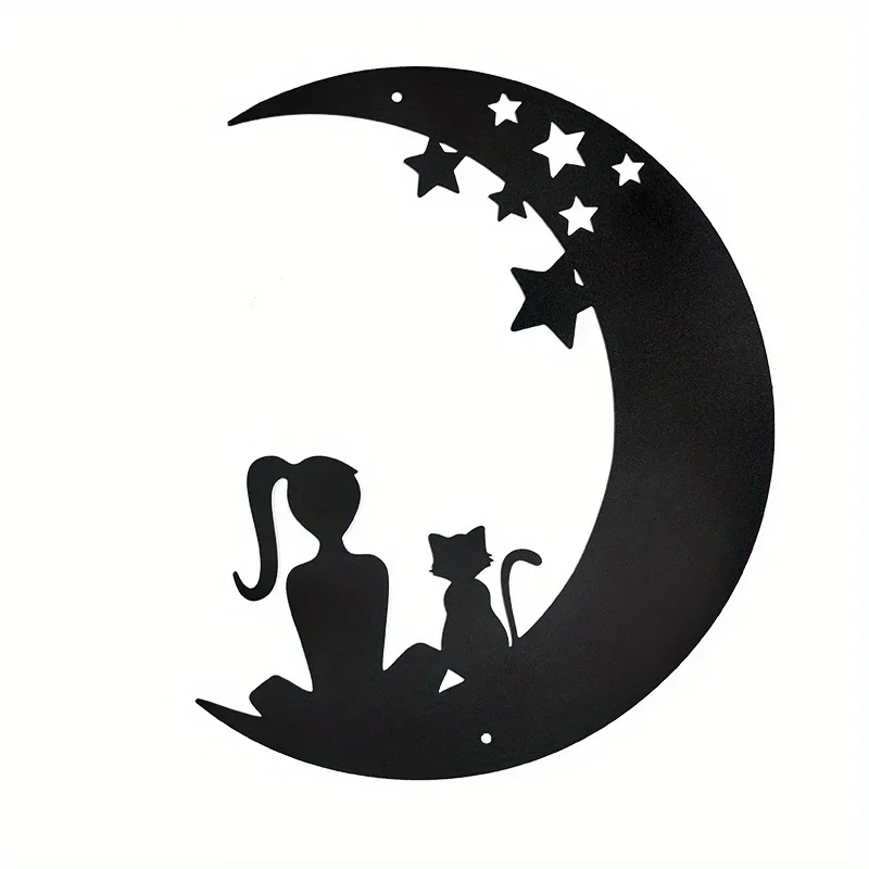 

Cat Moon Metal Home Art Moon Iron Modern Home Decoration Metal Cat Wall Hanging Decoration Cute Cat Wall Sculpture Livingroom