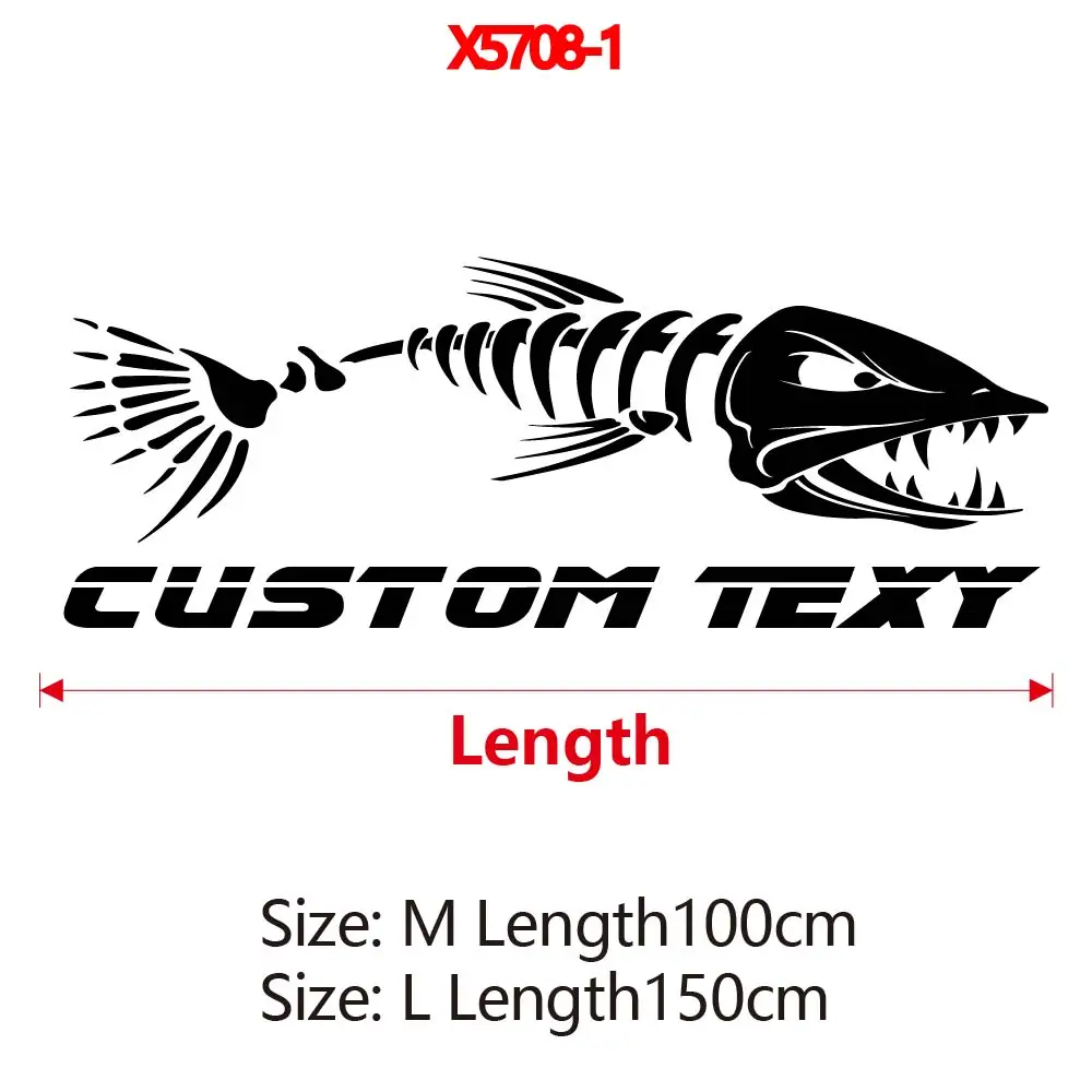 1PC 100cm/150cm Custom Fish Boat Name Number Vinyl Stickers For Motorboat Body Decor Decal Diy Tuna bones Removable Sticker