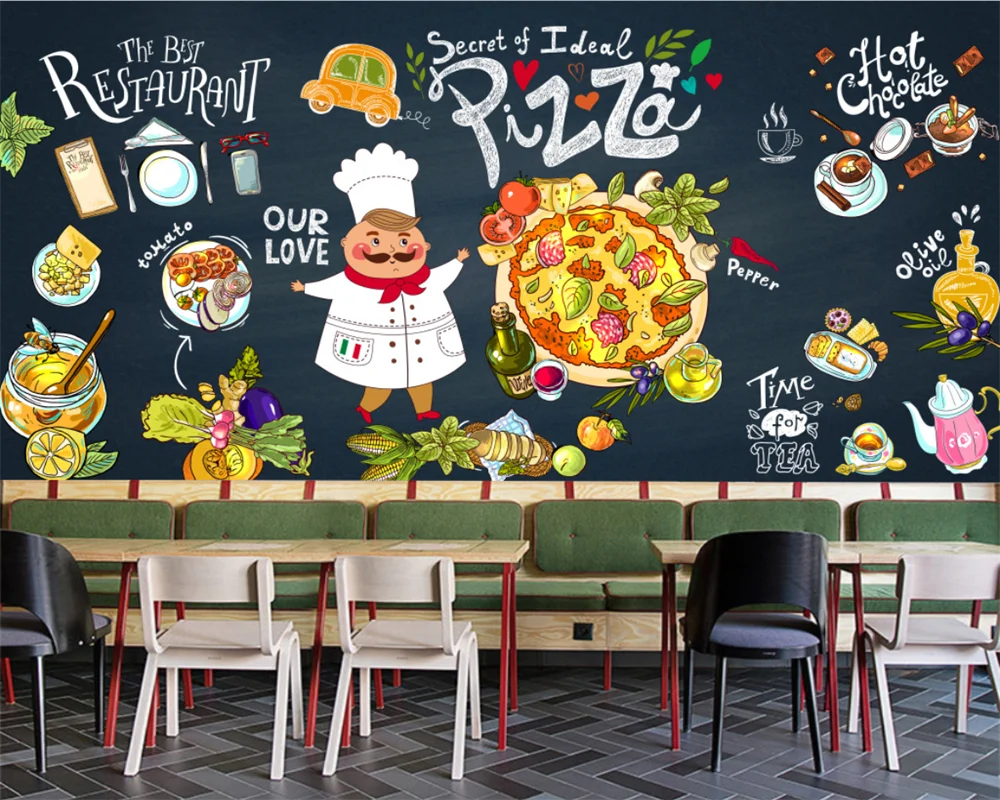 Custom large wallpaper 3d blackboard hand painted pizza mural western food restaurant background wall decoration papel de parede