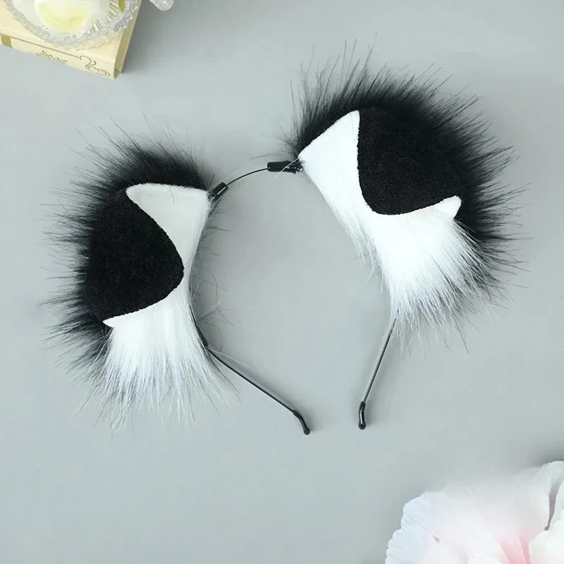 CyFurry повязка на голову с собачьими ушками, хвост, аниме, мультфильм Comic-Con, реквизит для косплея, плюшевый меховой костюм в стиле Лолиты, комплект с ушками животных, хвост