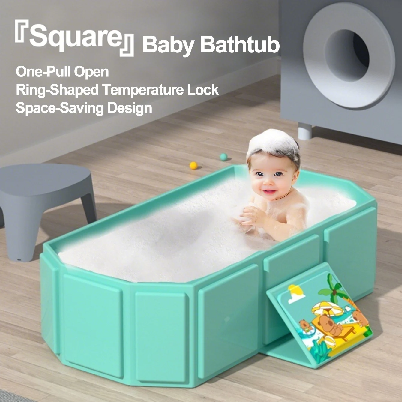 1PC Portable Thickened Foldable Bathtub (Pink or Green), Non-slip Base, Suitable for Travel and Small Spaces