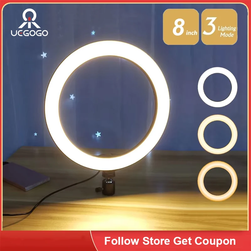 2pcs UEGOGO LED Selfie Ring Light Photography Video Light 6/8 Inch RingLight with Phone Holder with Pan tilt for Live Streaming