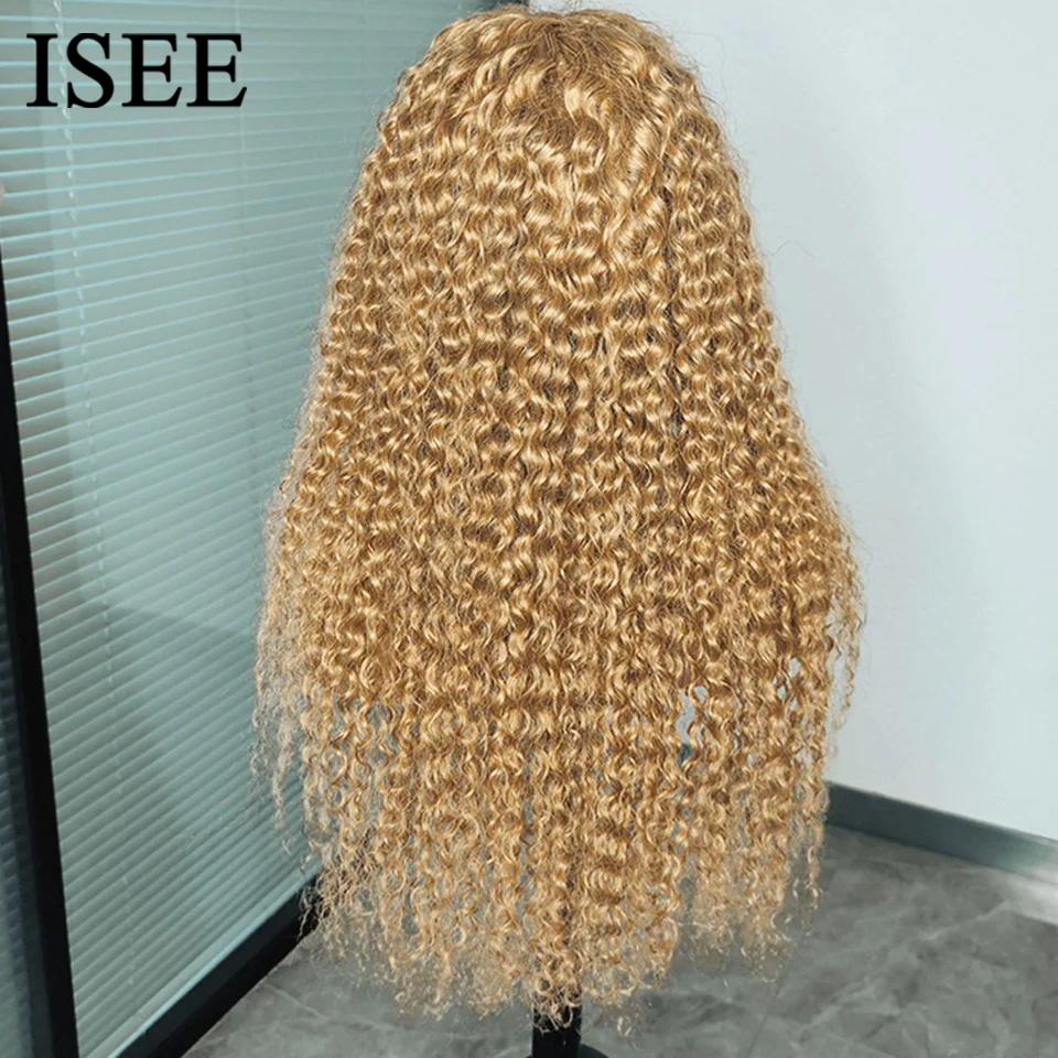 ISEE Hair Colored Lace Frontal Wigs Human Hair Honey Blonde Deep Curly Wigs For Women 13X4 Free Part Lace Front Wigs For Sale