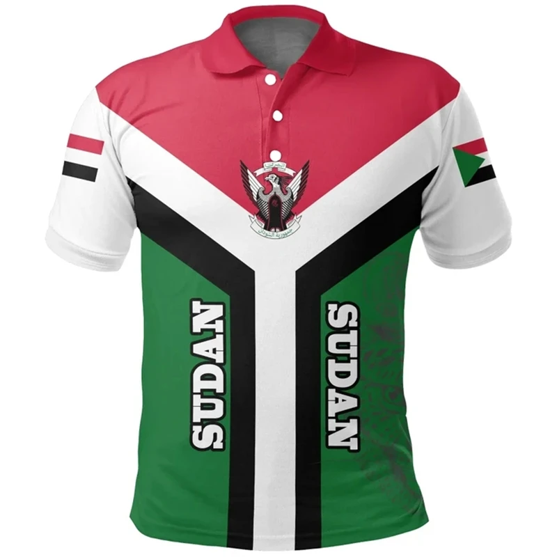 

Africa Sudan Flag Map 3D Print Short Sleeve Polo Shirts For Men Clothes Casual Male POLO Shirt National Emblem Eagle Jersey Tops