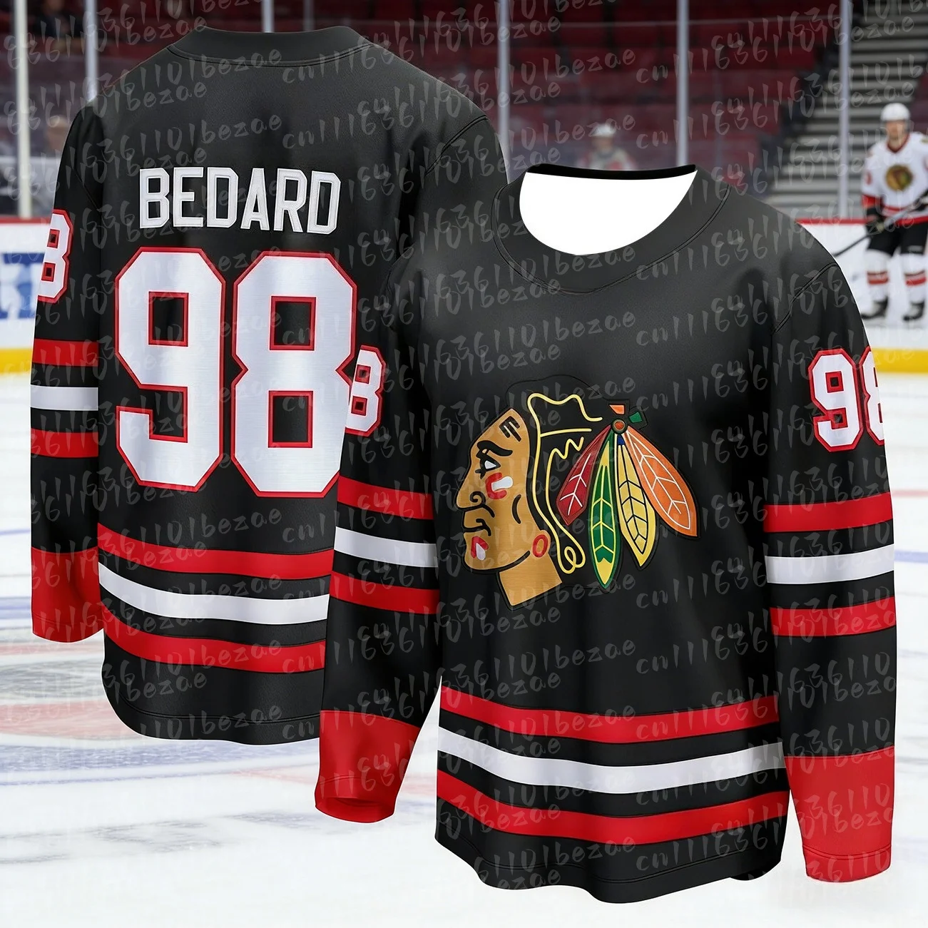 Chicago Ice Hockey Jersey Blackhawks Black Long Sleeve Sports Sportswear Team Uniform for Hockey Fans Day &Gift FamilyMatching