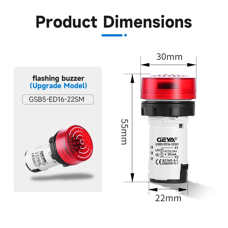 GEYA 1pcs 22mm Buzzer with Red LED Lndicator Light Flash Alarm Beep Signal Intermittent Sound AC DC 12V 24V
