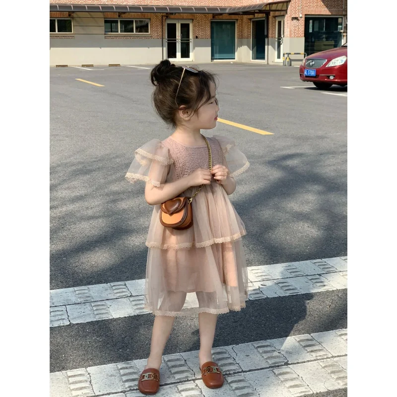 

Korean Children's Clothing Girls' Mori Style Mesh Dress Summer Baby Girls' Fashionable Embroidery Lace Princess Dress-WS