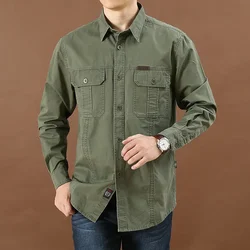 Men Loose Long-sleeved Shirt. New Solid Color Shirt for Middle-aged and Young People in Europe and America in Spring and Autumn