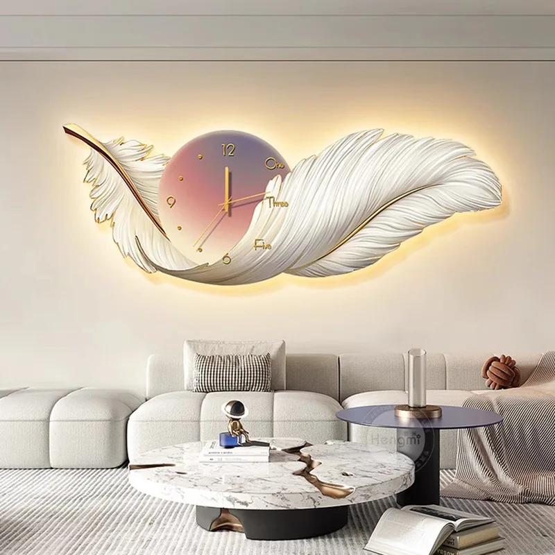 120 * 44cm  Luxurious Feather Swan Living Room Decoration Painting High End Clock
