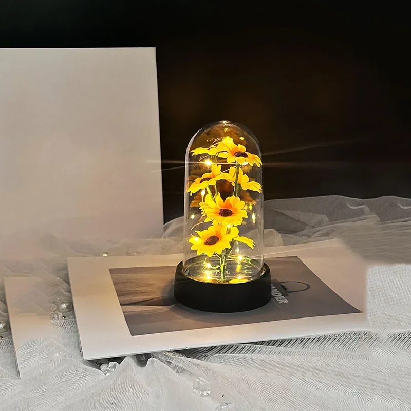 חמניות מלאכותיות זוהרות במארז מתנה