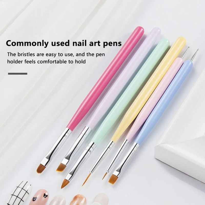 6Pcs/Set Nail Glue Phototherapy Pen UV Gel Brush Pen Acrylic Brush Professionnal Nail Art Brushes Painting Drawing Brush