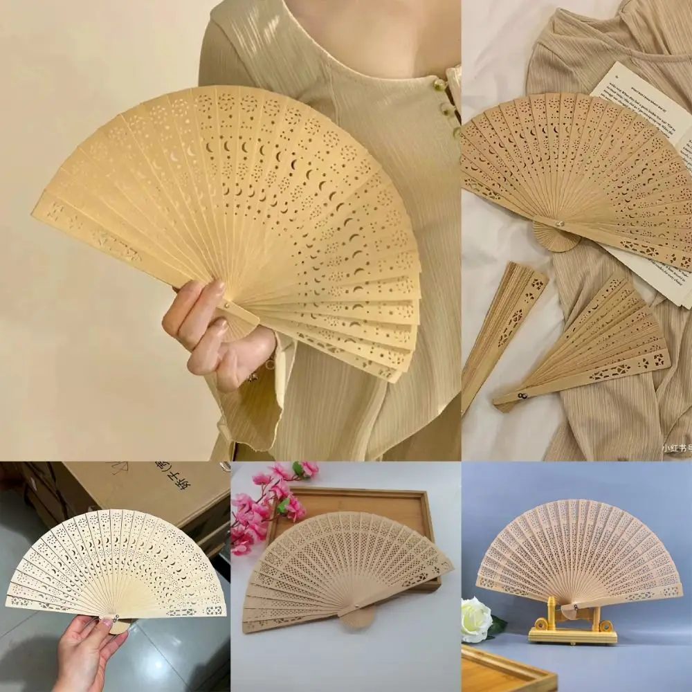 Home Decoration Vintage Bamboo Folding Fan Engraved Personalized Hand Held Fan Chinese Style Antique Chinese Wooden Fan Women