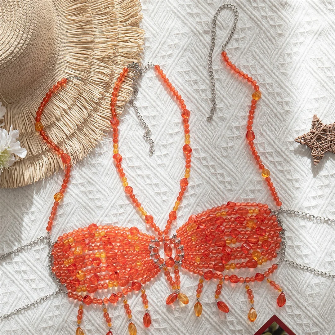 Perlen- und Pailletten-Bikini-Oberteil mit Neckholder, durchsichtig, Damen-Badeanzug, Badebekleidung, Badeoberteil, Badeanzug, Bade-Top mit Ausschnitten, Strand-Top V8224 – Detail 5