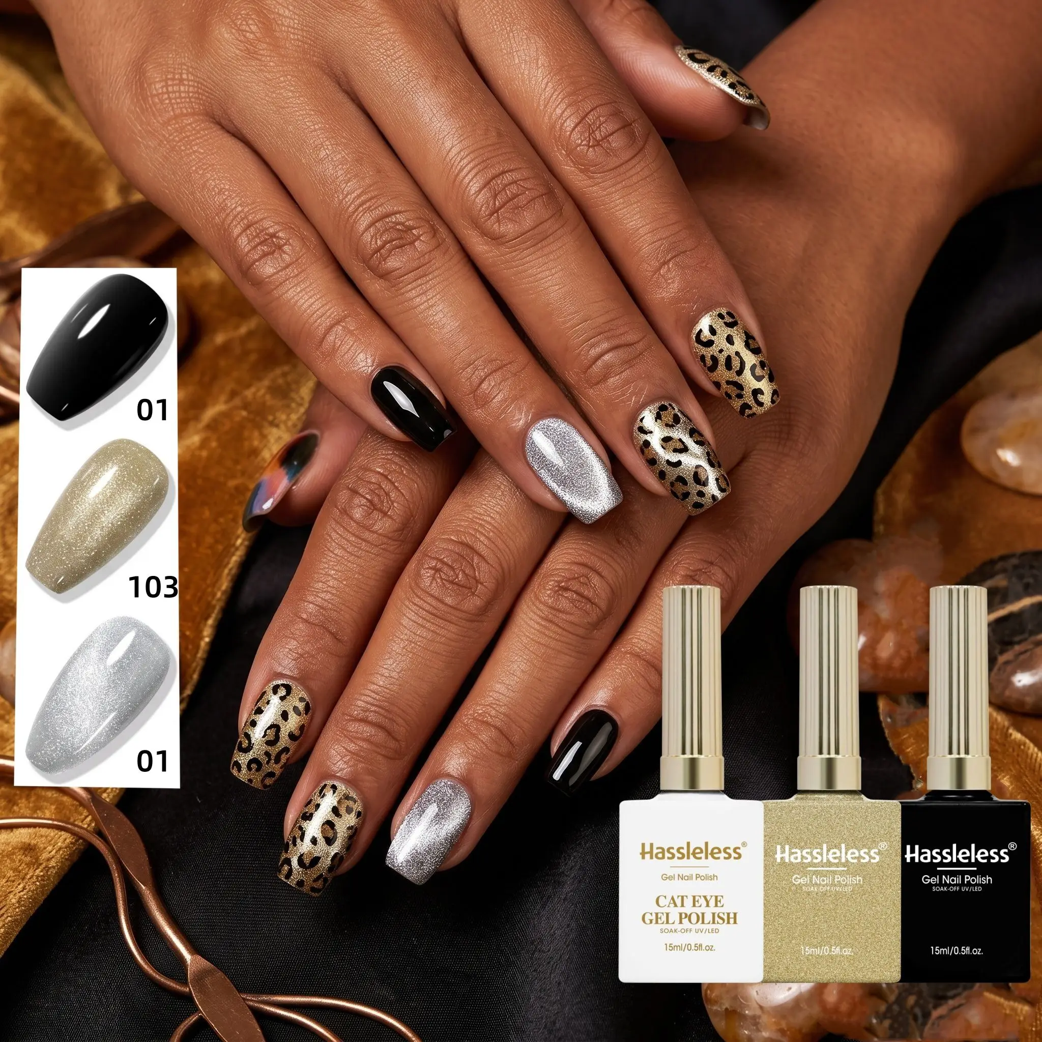 Hassleless 3Pcs Silver Cat Eye Nail Polish Set, Can Create High-End Leopard Print Nail Art, Smooth and Easy to Apply, with Enough Magnetic Powder to Easily Create a Dynamic Cat Eye Shine, DIY at Home, Long-Lasting and Attractive, Perfect for Autumn and Winter Vibes, Trendy Fingertip Color Combinations.