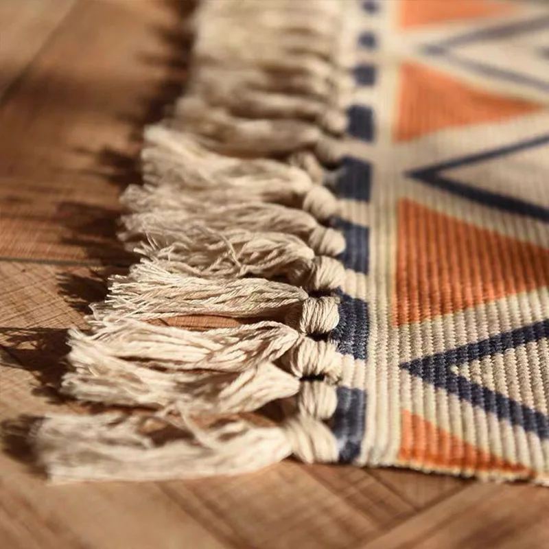 Linen Plaid Carpet Cotton Home Weave Carpets Bohemian Rug Floor Carpet For Living Room Bedroom Home Deocr Foot Pad Beach tapijt