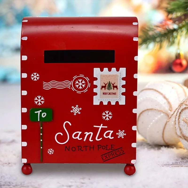 1pc Red Small Mailbox Christmas Ornaments Mail Storage Box Tabletop Craft Outdoor Decor Garden Organizer Courtyard Supplies Gift