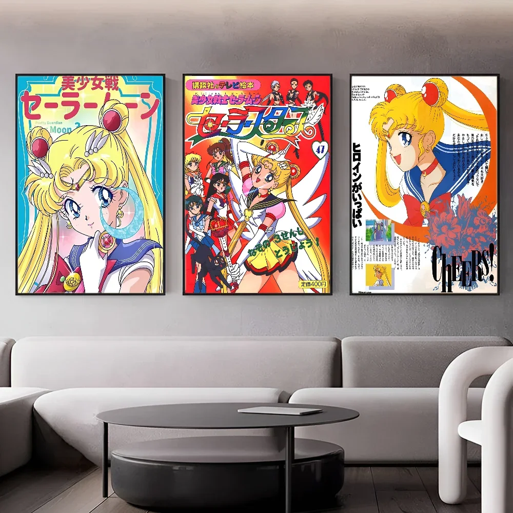 Dziewczyna Anime S-Sailor Moons Vintage plakaty przyklejony Retro naklejka z papieru pakowego DIY pokój Bar Cafe Kawaii wystrój pokoju