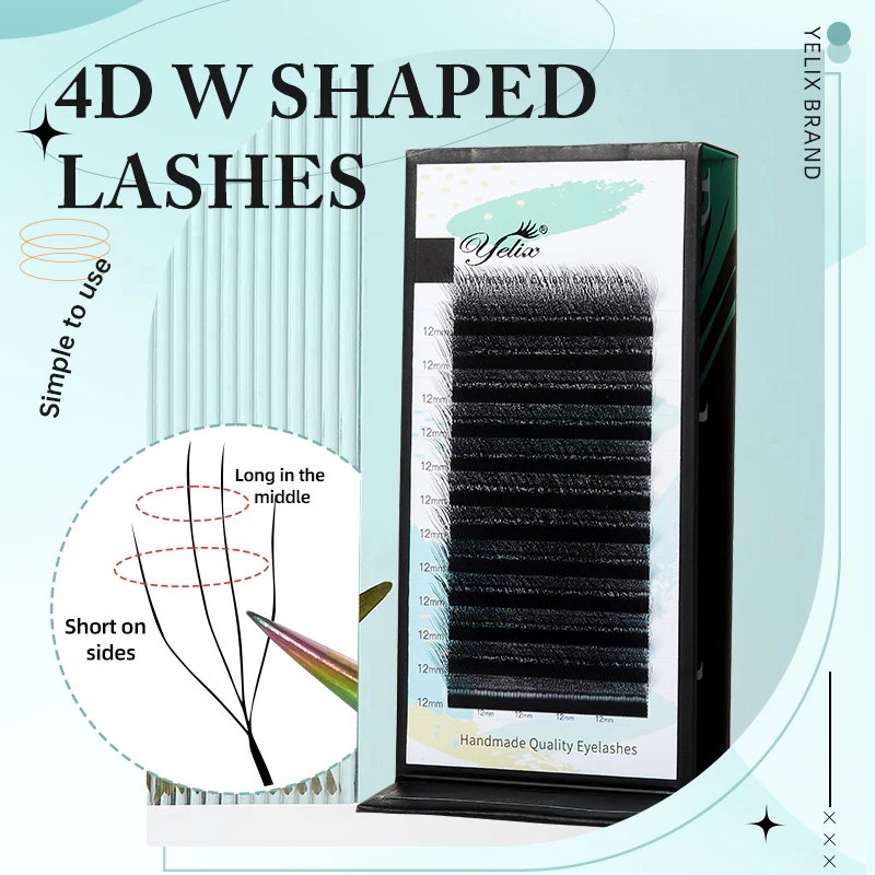 Yelix W Shaped Eyelashes Extension Volume Bionic Nature 4D Eyelashes B/C/D Curl 8-15mm Lash Volume Fan Lashes Premade