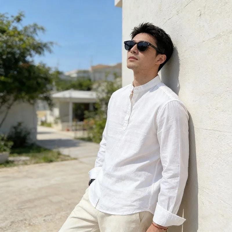 Lightweight Cotton Linen Long Sleeve Shirt Men's Spring Summer New Chinese Style Wealthy Stand Collar Thin Shirt Coat