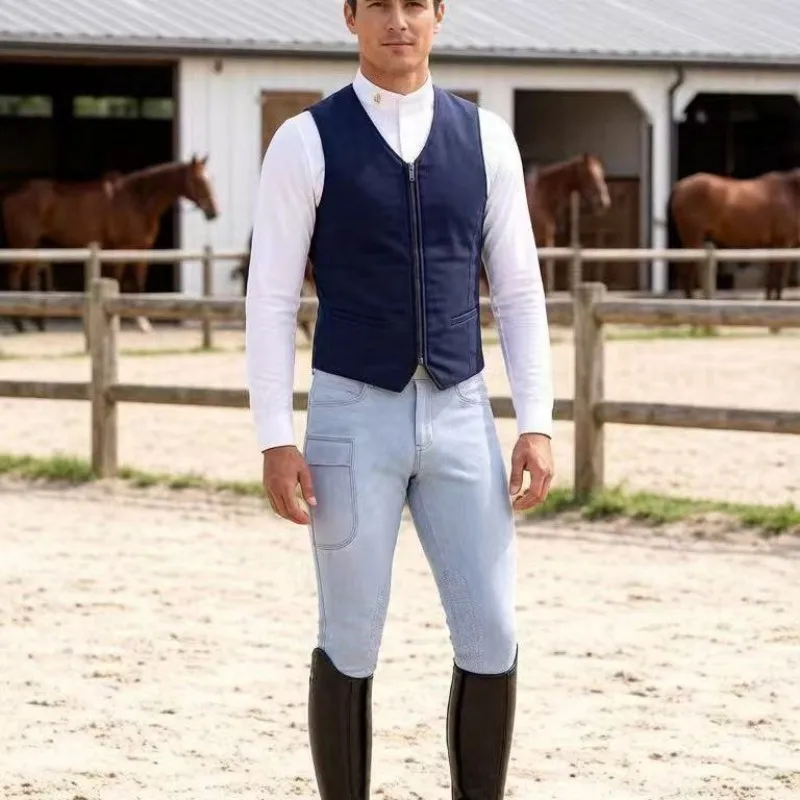 Equestrian Horse Riding Jodhpurs Men Light Wash Denim Breeches Slim Stretch Anti-slip Riding Trousers