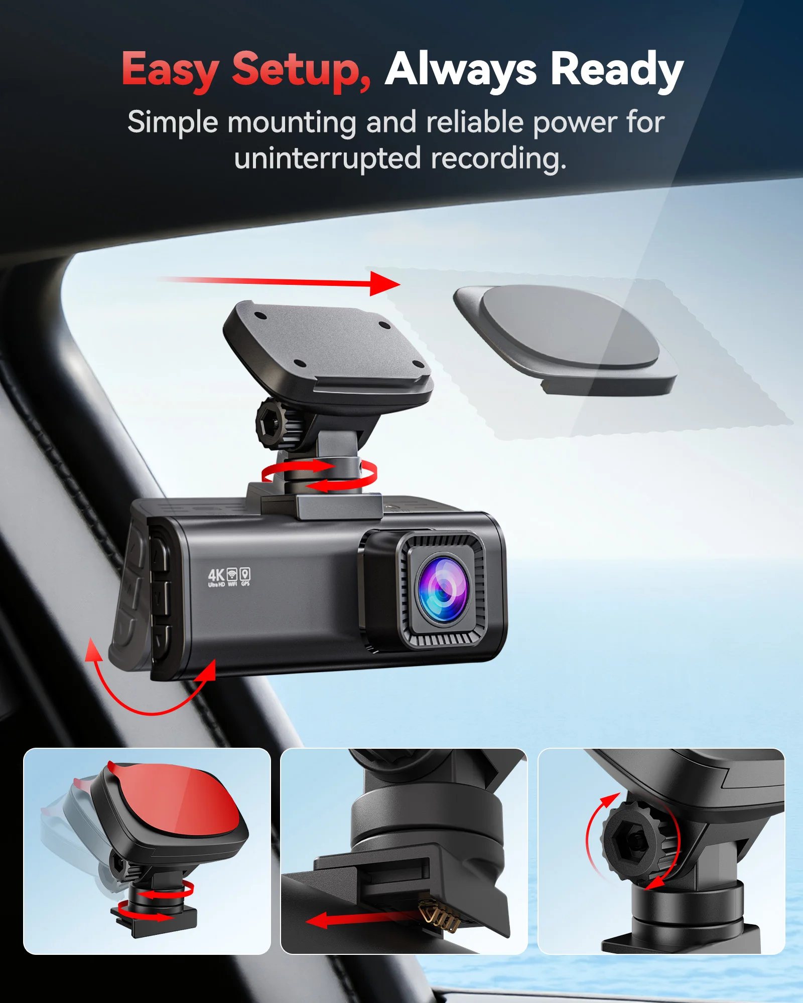 REDTIGER F7N Dash Camera Front and Rear 4k Dash Cam  Drive Recorder for WiFi GPS Car Dvr for 24H Parking Mode Black Box for Car