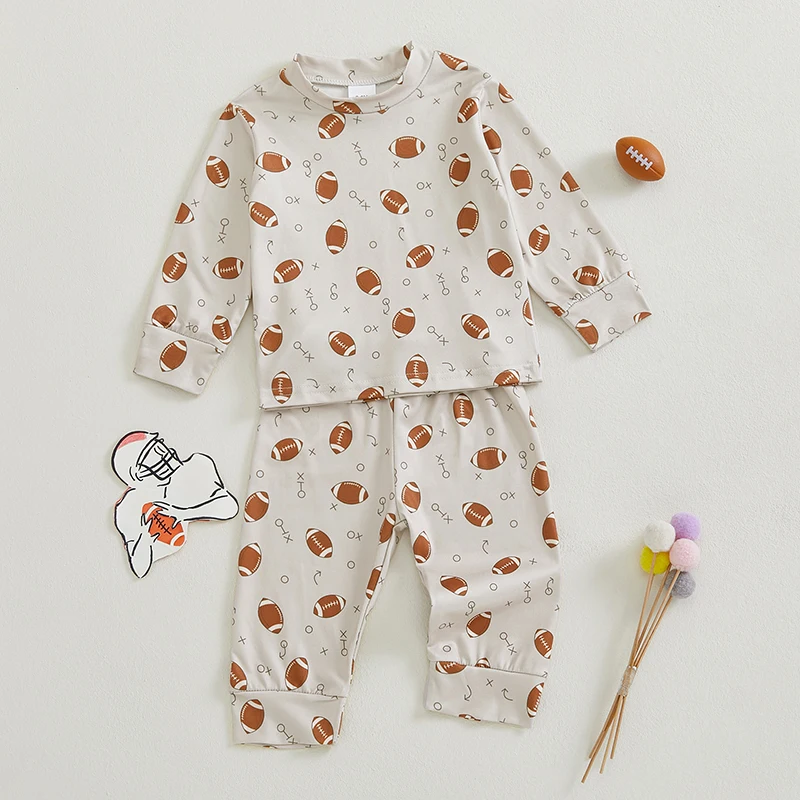 Baby Girl 2Pcs Pajama Set Long Sleeve Football Print Tops Pants Set Toddler Sleepwear