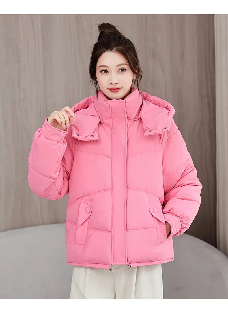 Winter Thick Puffer Coat Women Zip Up Windproof Russian Cold Weather Snow Jacket Detachable Hooded Outerwear Candy Color New